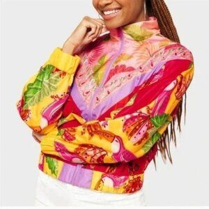 Farm Rio Mixed Scarves Windbreaker Size Large $145